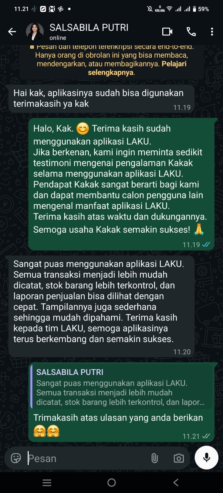 Bukti Chat & Transfer Salsabila Putri